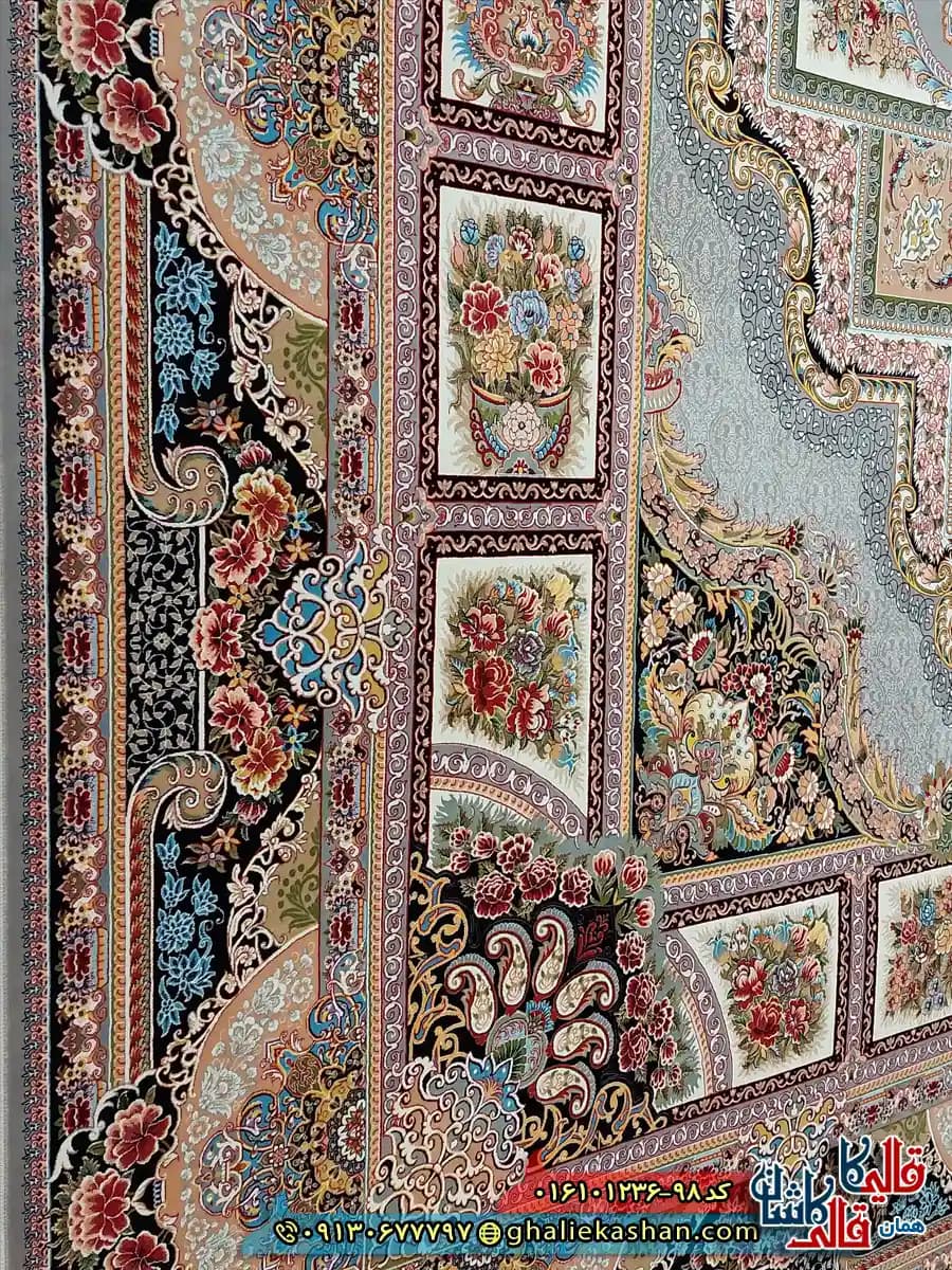 فرش 1200 شانه طرح حوض نقره رنگ نقره ای کاشان — تصویر ۵