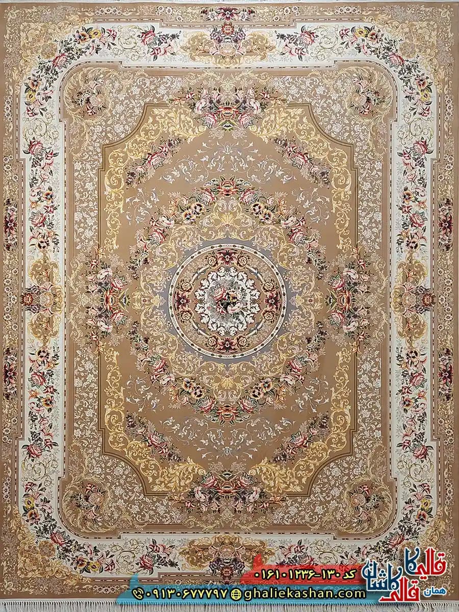 فرش 1200 شانه طرح شانار رنگ بژ کاشان — تصویر ۲