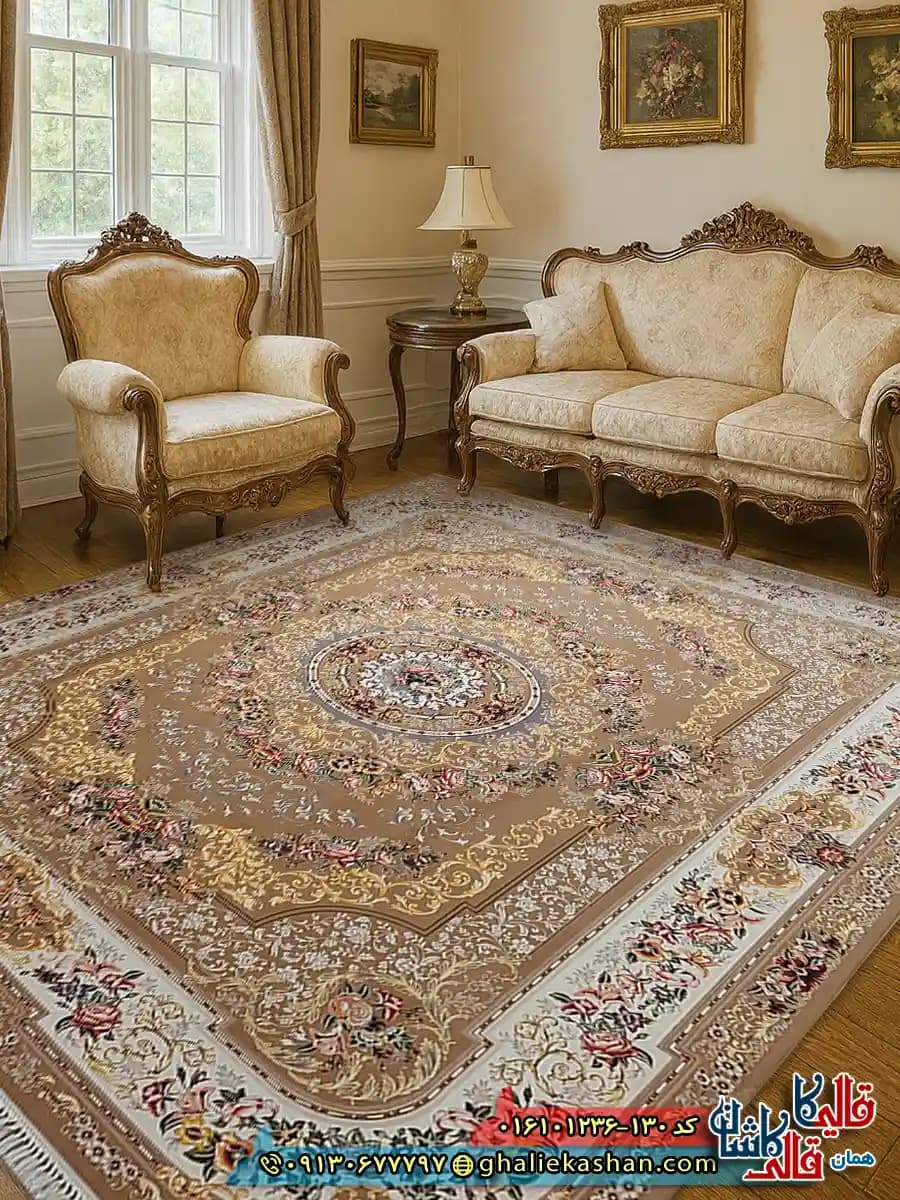فرش 1200 شانه طرح شانار رنگ بژ کاشان