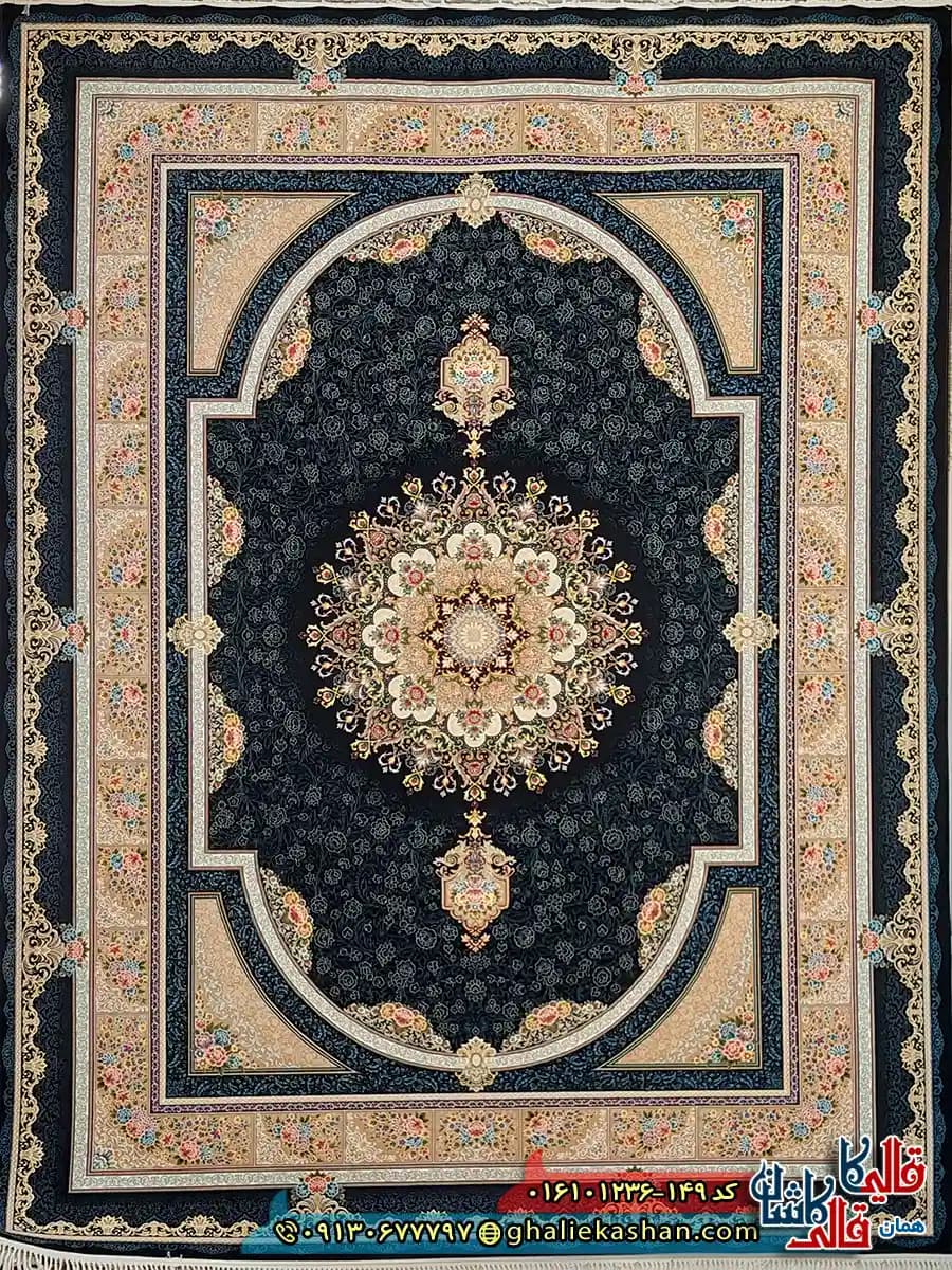 فرش 1200 شانه طرح طاق بستان رنگ سرمه ای کاشان — تصویر ۲