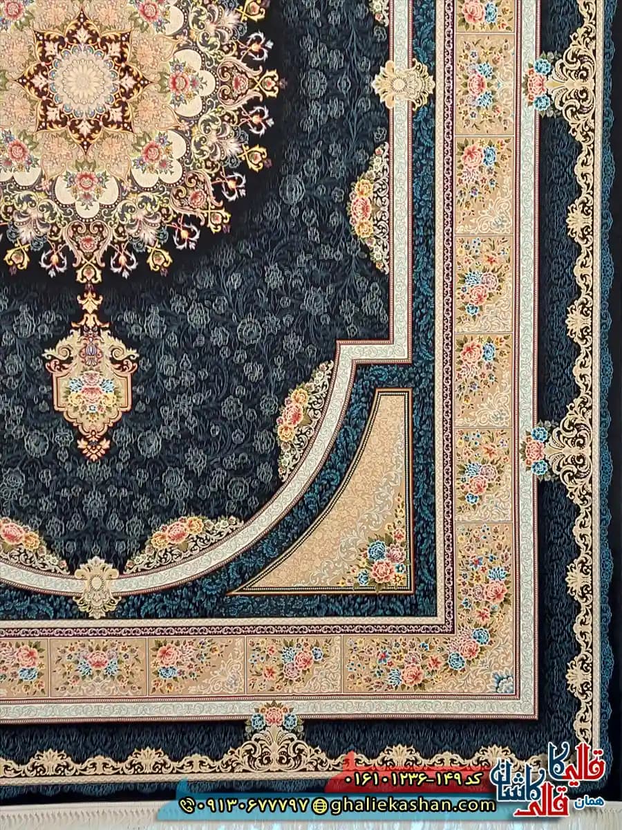 فرش 1200 شانه طرح طاق بستان رنگ سرمه ای کاشان — تصویر ۳