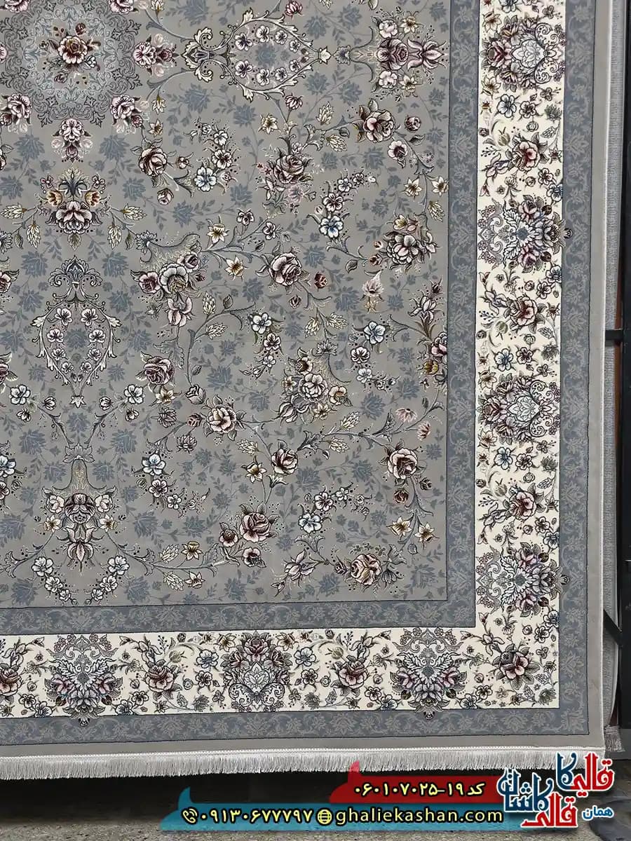 فرش 700 شانه طرح افشان آیناز رنگ فیلی ترمه ای کاشان — تصویر ۳