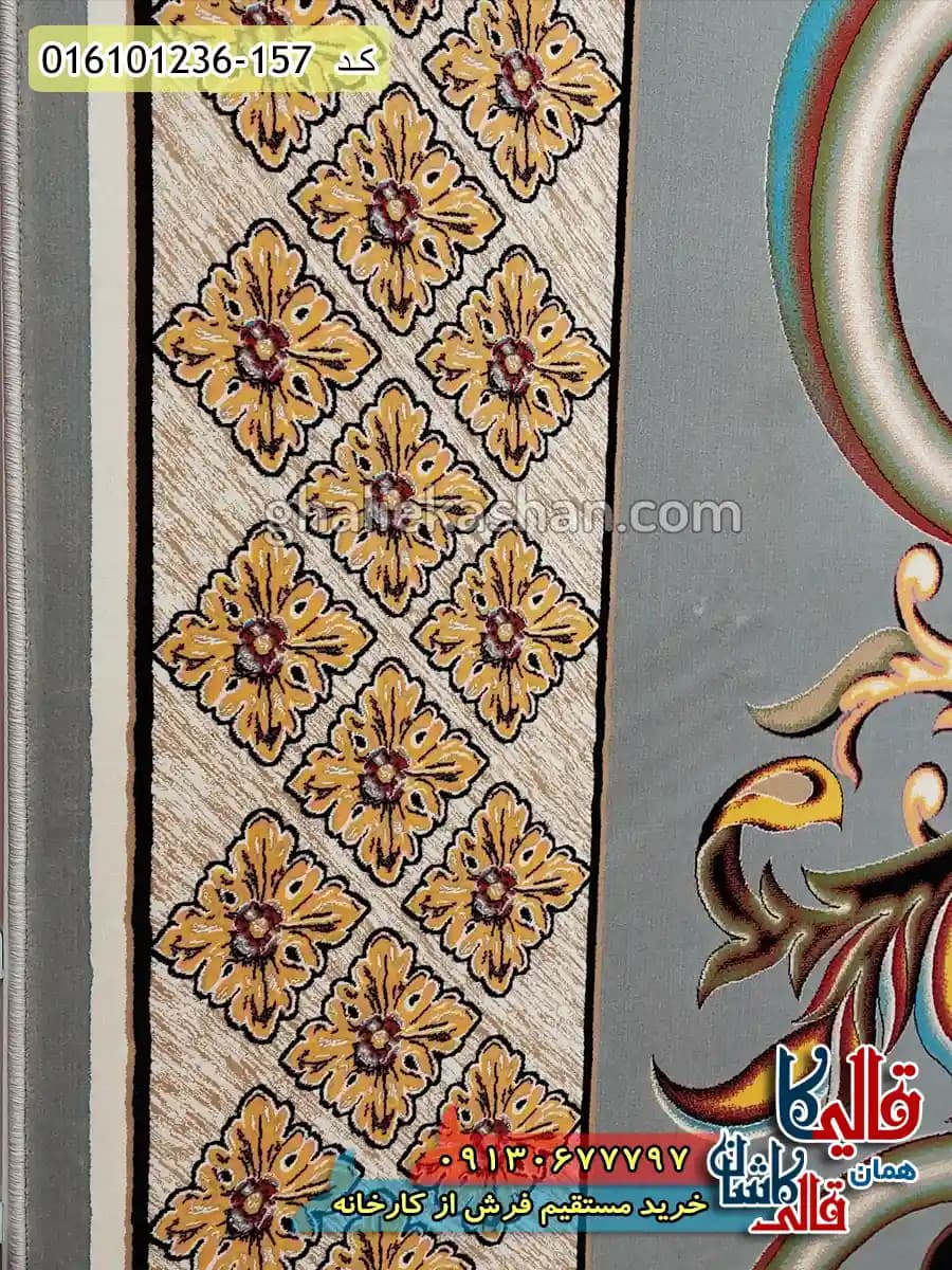 فرش 1200 شانه طرح اورانوس رنگ طوسی نقره ای کاشان — تصویر ۵