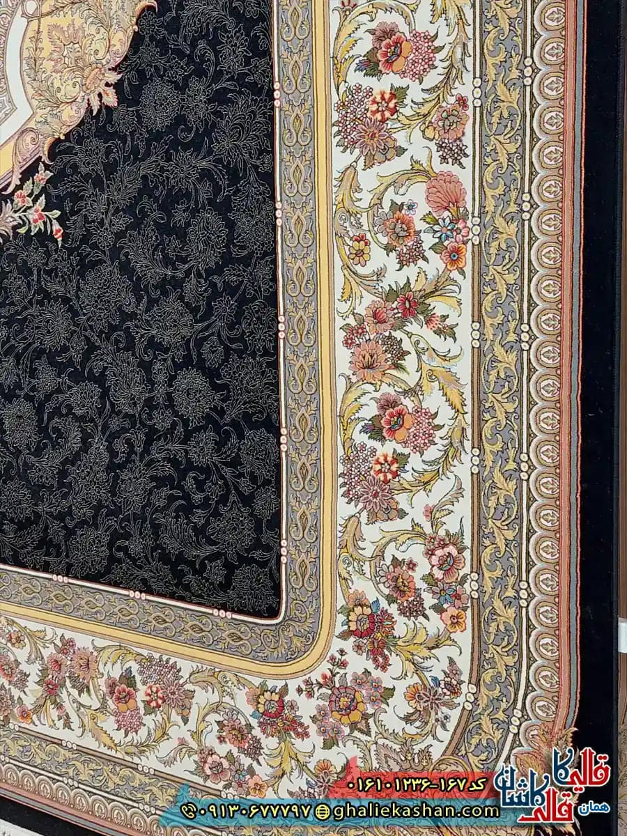 فرش 1200 شانه طرح فرگل رنگ سرمه ای کاشان — تصویر ۵