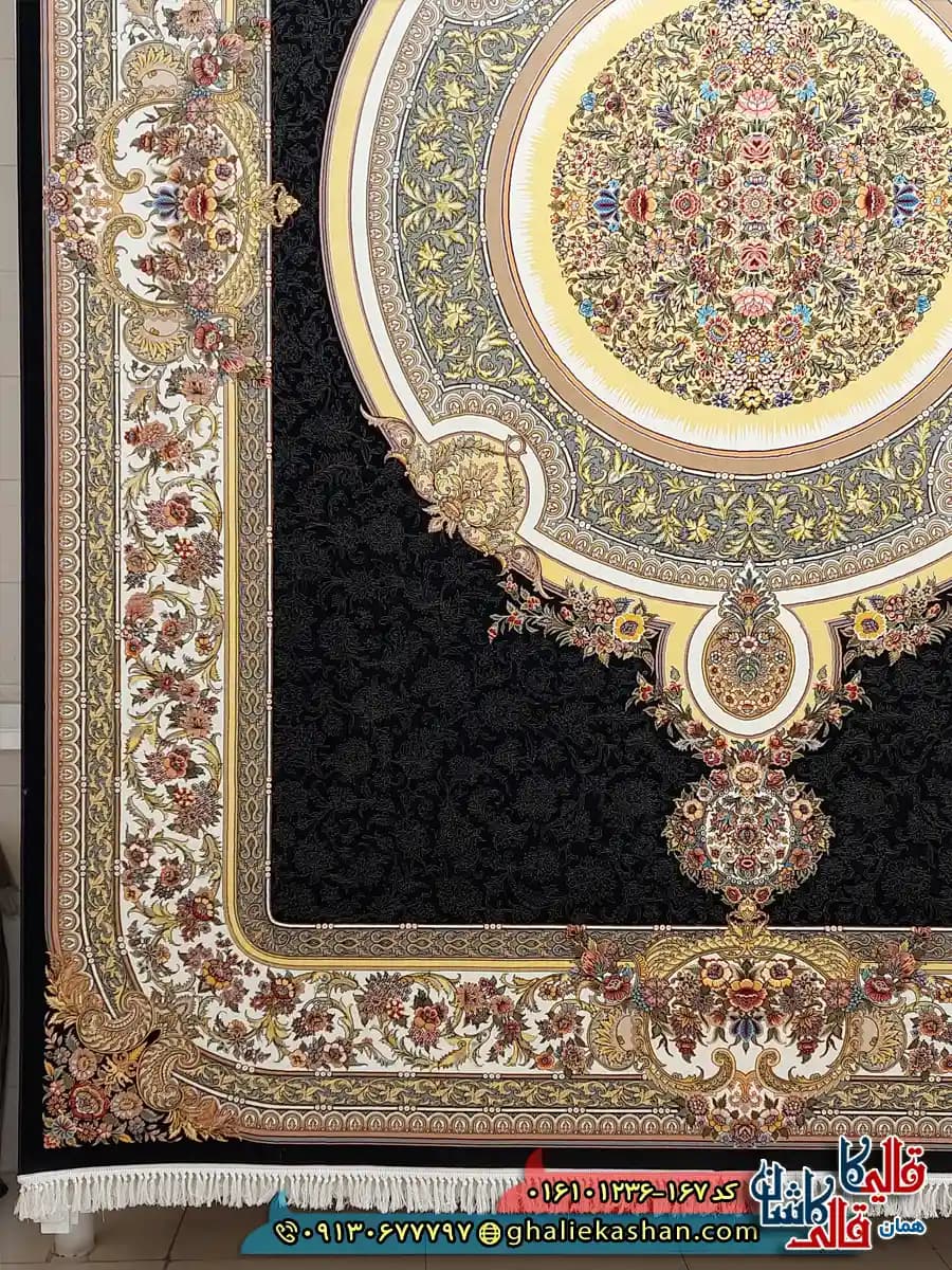 فرش 1200 شانه طرح فرگل رنگ سرمه ای کاشان — تصویر ۳