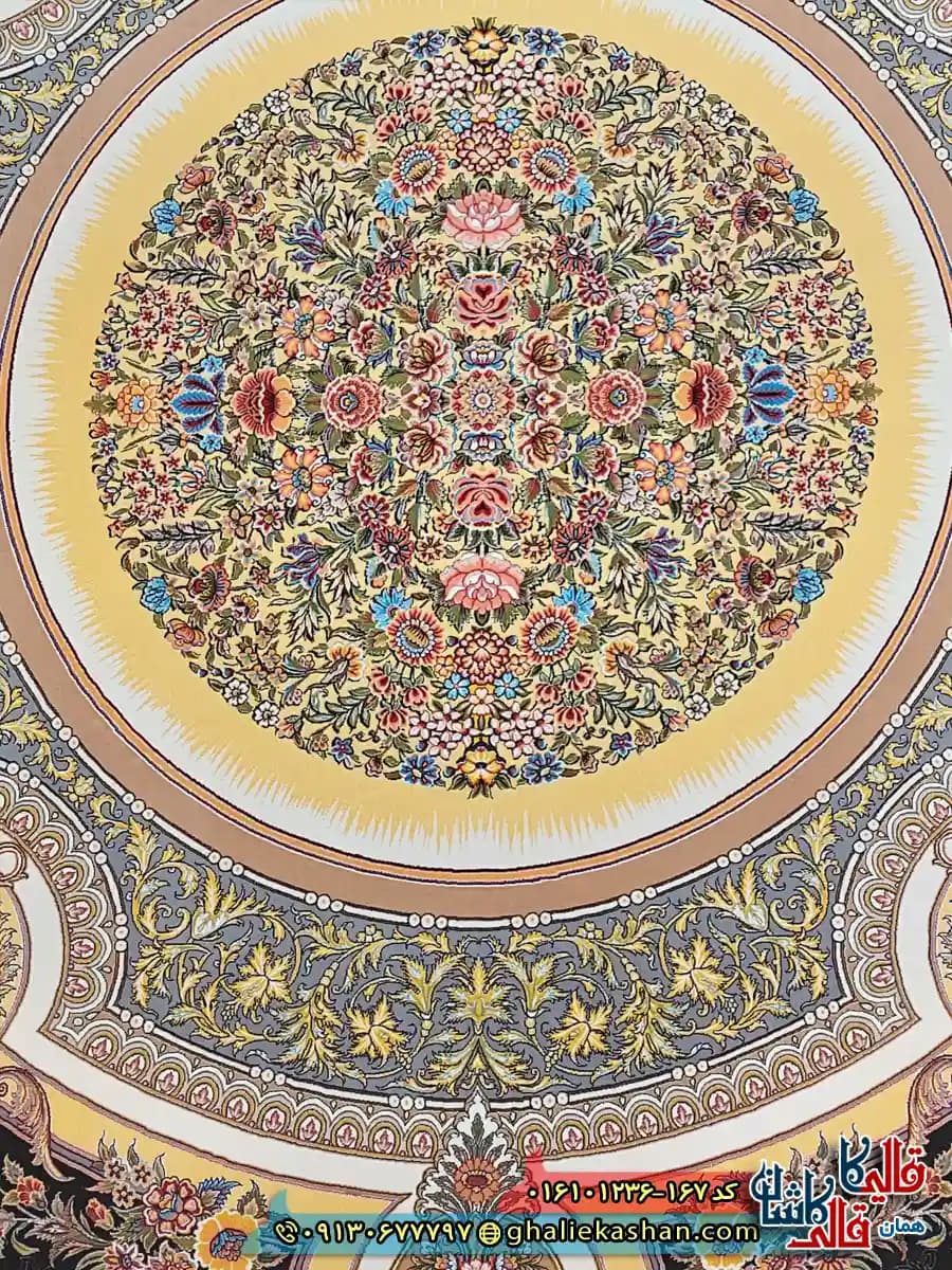 فرش 1200 شانه طرح فرگل رنگ سرمه ای کاشان — تصویر ۴