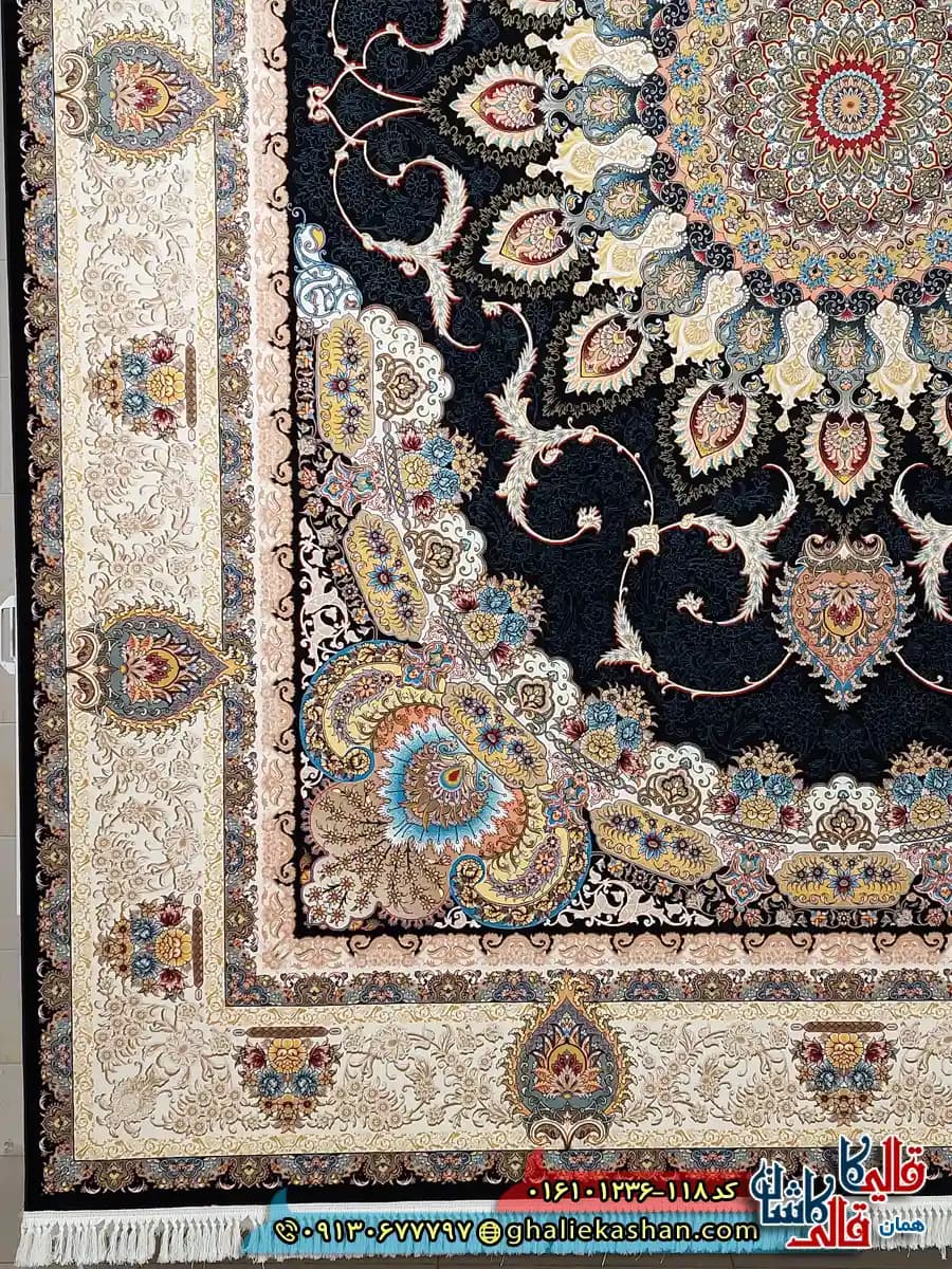 فرش 1200 شانه طرح رویا رنگ سرمه ای کاشان — تصویر ۳