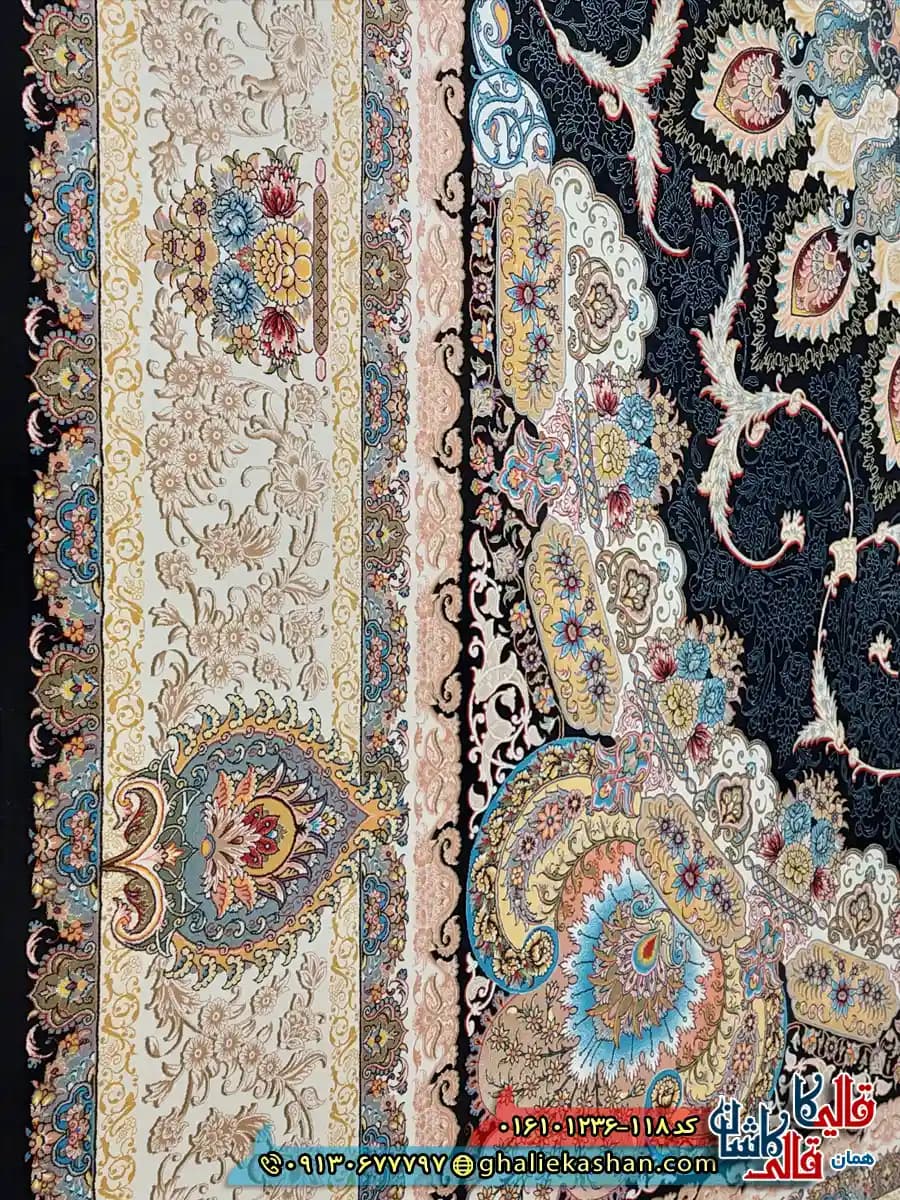 فرش 1200 شانه طرح رویا رنگ سرمه ای کاشان — تصویر ۵