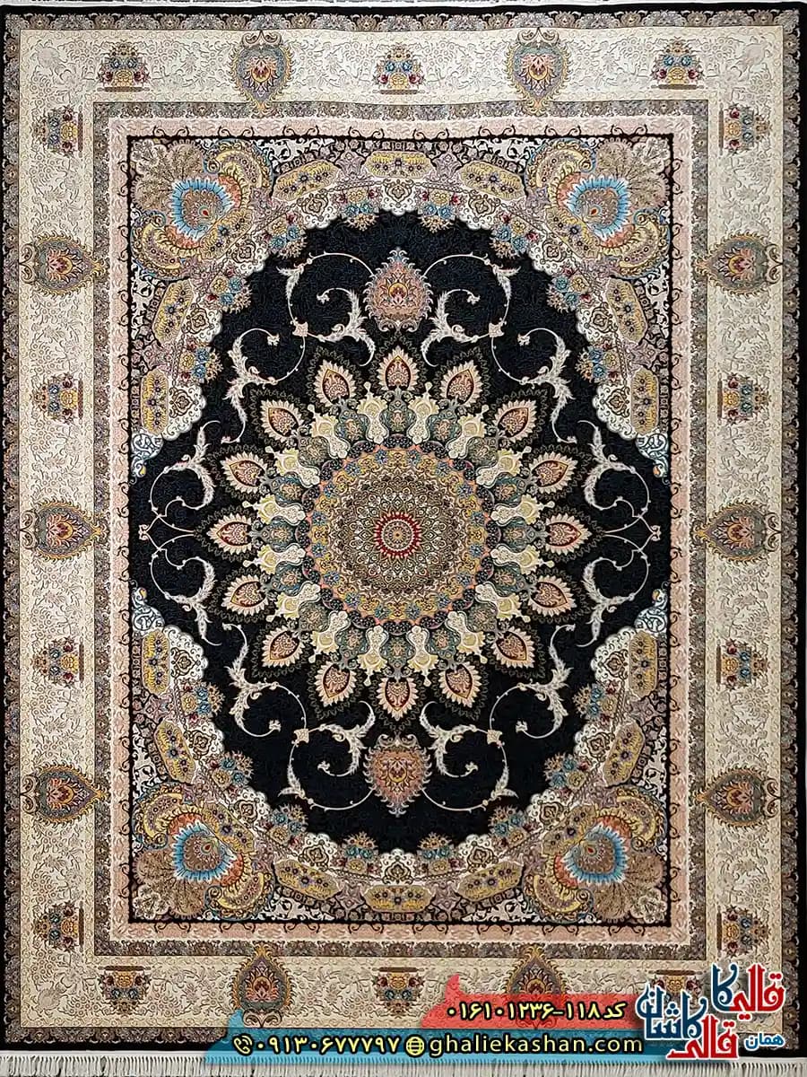 فرش 1200 شانه طرح رویا رنگ سرمه ای کاشان — تصویر ۲