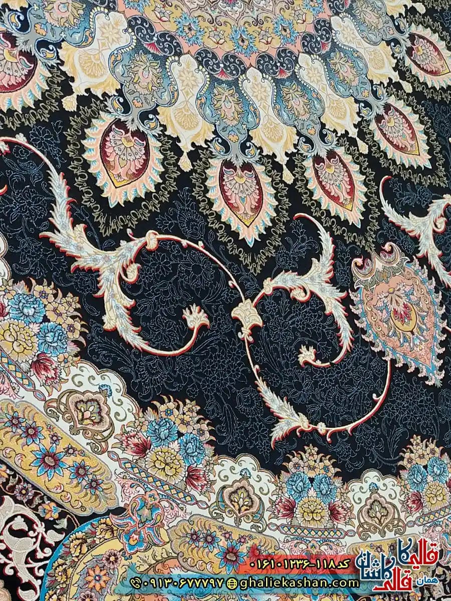 فرش 1200 شانه طرح رویا رنگ سرمه ای کاشان — تصویر ۴