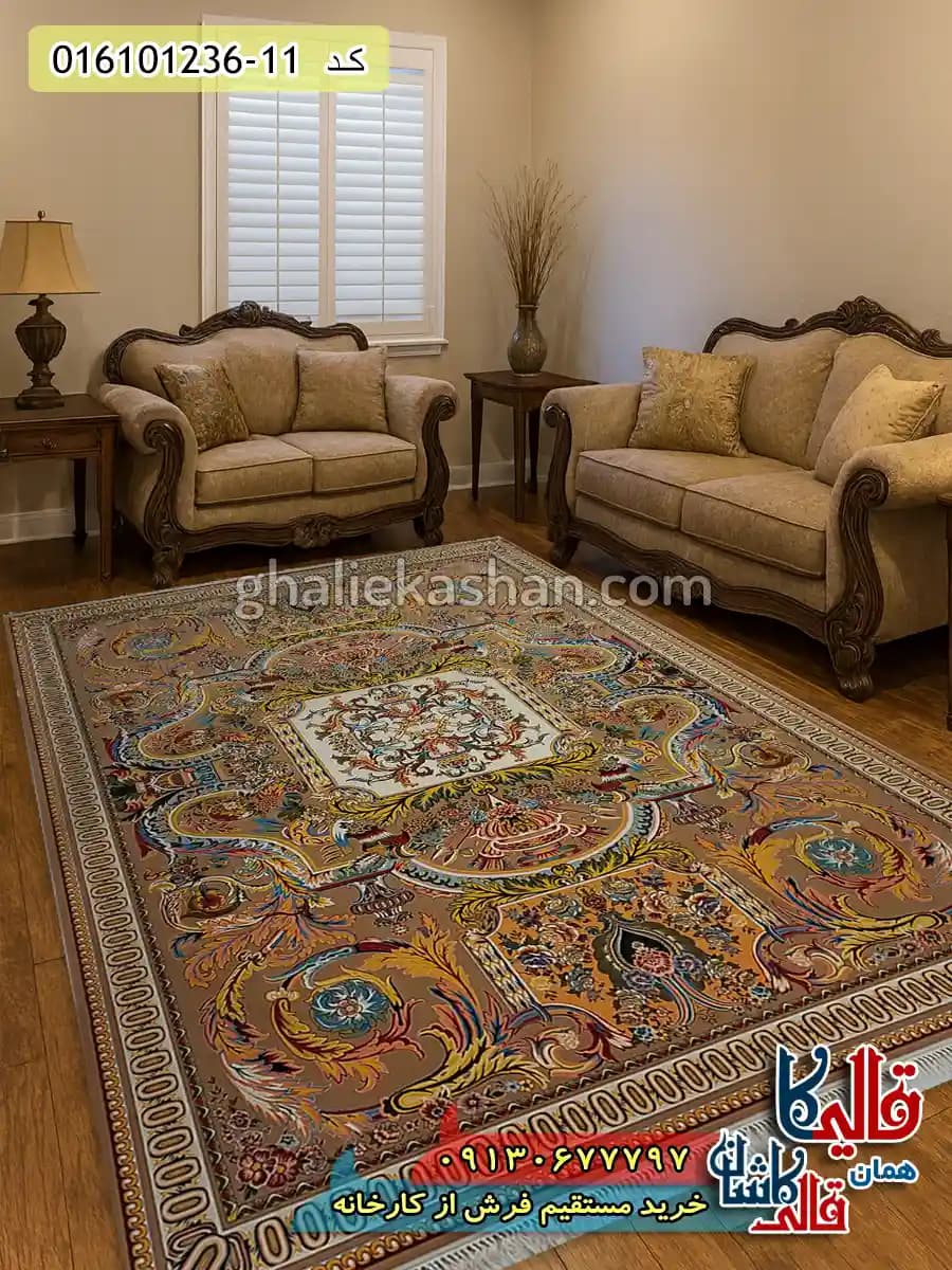 فرش 1200 شانه طرح آدریانا رنگ بژ کاشان