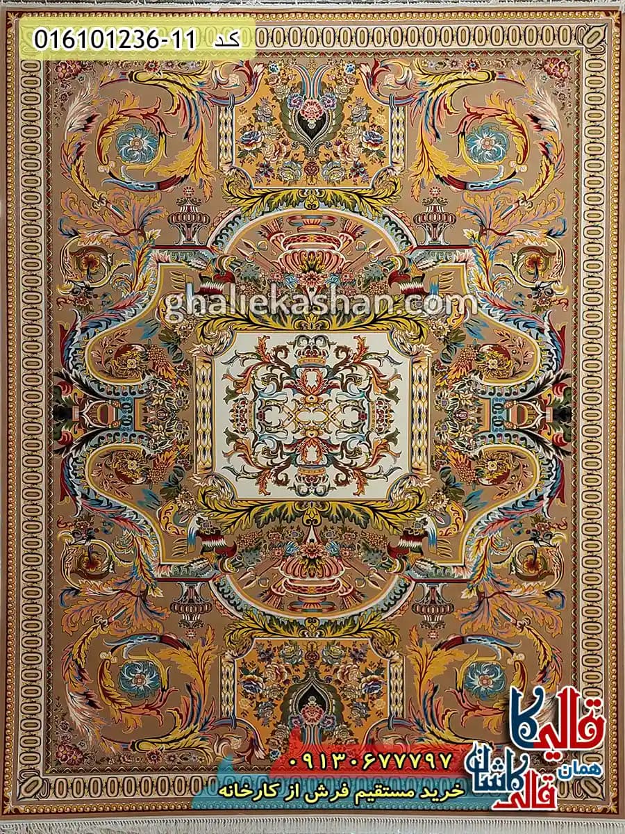 فرش 1200 شانه طرح آدریانا رنگ بژ کاشان — تصویر ۲