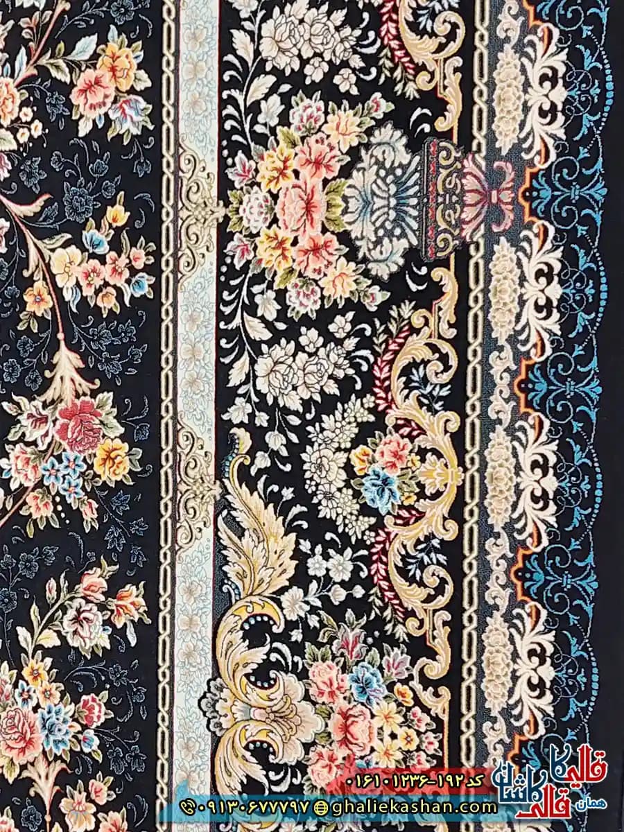 فرش 1200 شانه طرح افشان لی لی رز رنگ سرمه ای کاشان — تصویر ۵