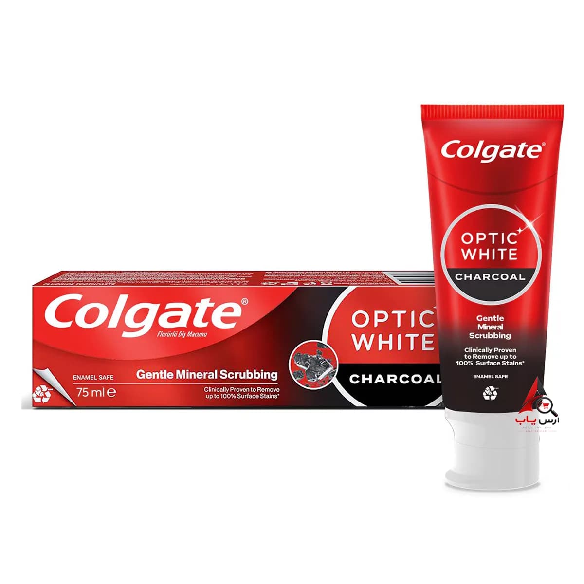 خمیر دندان زغالی کلگیت Colgate مدل اپتیک وایت Optic White حجم 75 میل