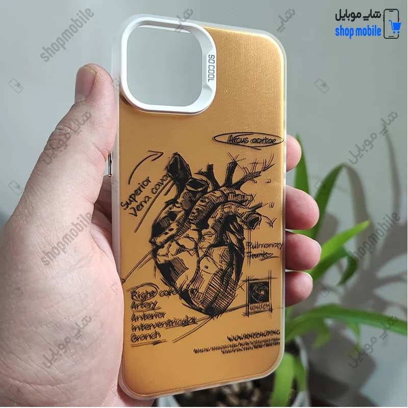 قاب گوشی آیفون 13 / آیفون 14 (کاور فانتزی So Cool طرح آناتومی قلب رنگ طلایی)