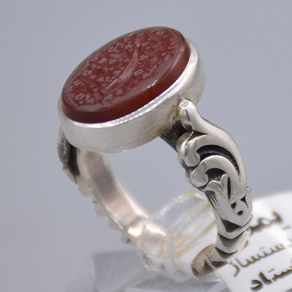 انگشتر عقیق یمنی خطی “یا جواد الائمه” با حرز مردانه «کد 4664»