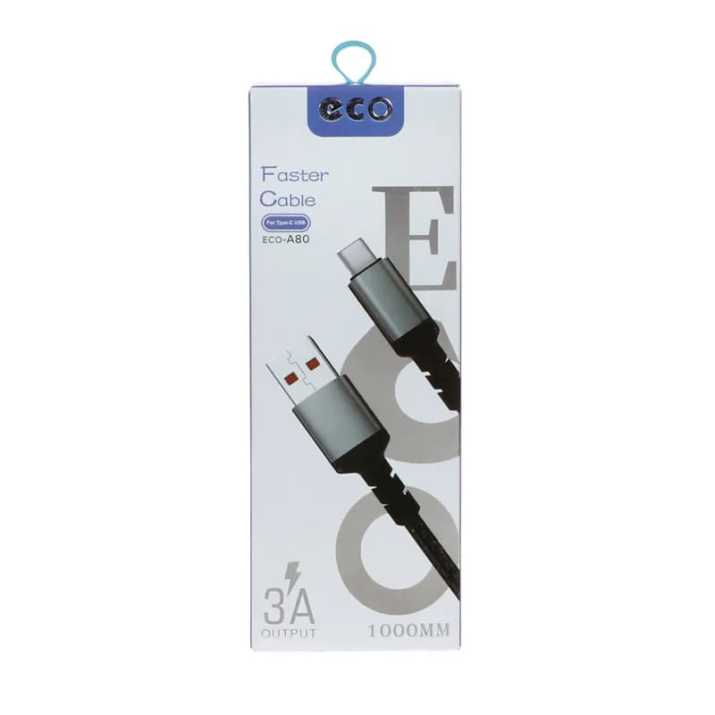 کابل شارژ USB به تایپ سی 3A فست اکو A-80 طول 1 متر — تصویر ۲
