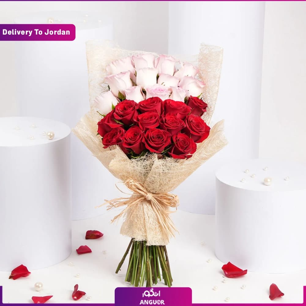 Valentine 12 Pink 12 Red Roses Bouquet (Delivery in Jordan)