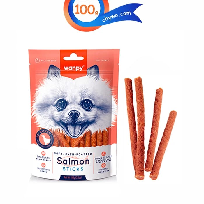 تشویقی سگ ونپی طعم سالمون مدل مدادی وزن 100 گرم Wanpy Salmon Sticks