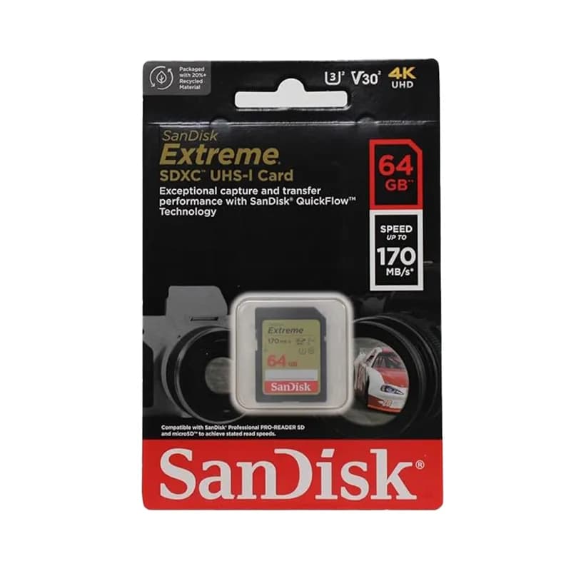 مموری کارت سن دیسک مدل SanDisk extreme sd ظرفیت 64 گیگ — تصویر ۳