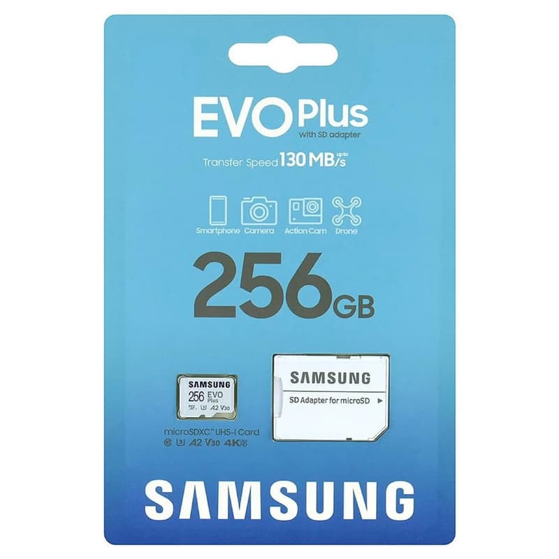 کارت حافظه microSDXC سامسونگ مدل Evo Plus A2 V10 کلاس 10 استاندارد UHS-I U3 سرعت 130MBps به همراه آداپتور SD ظرفیت 256 گیگابایت — تصویر ۲