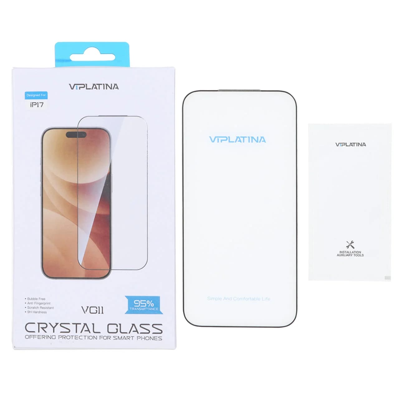 محافظ صفحه نمایش شیشه ای اورجینال Crystal Glass VIPLATINA VG11 مدل Apple iPhone 17 Pro Max / iPhone 18 Pro Max (پک دار)