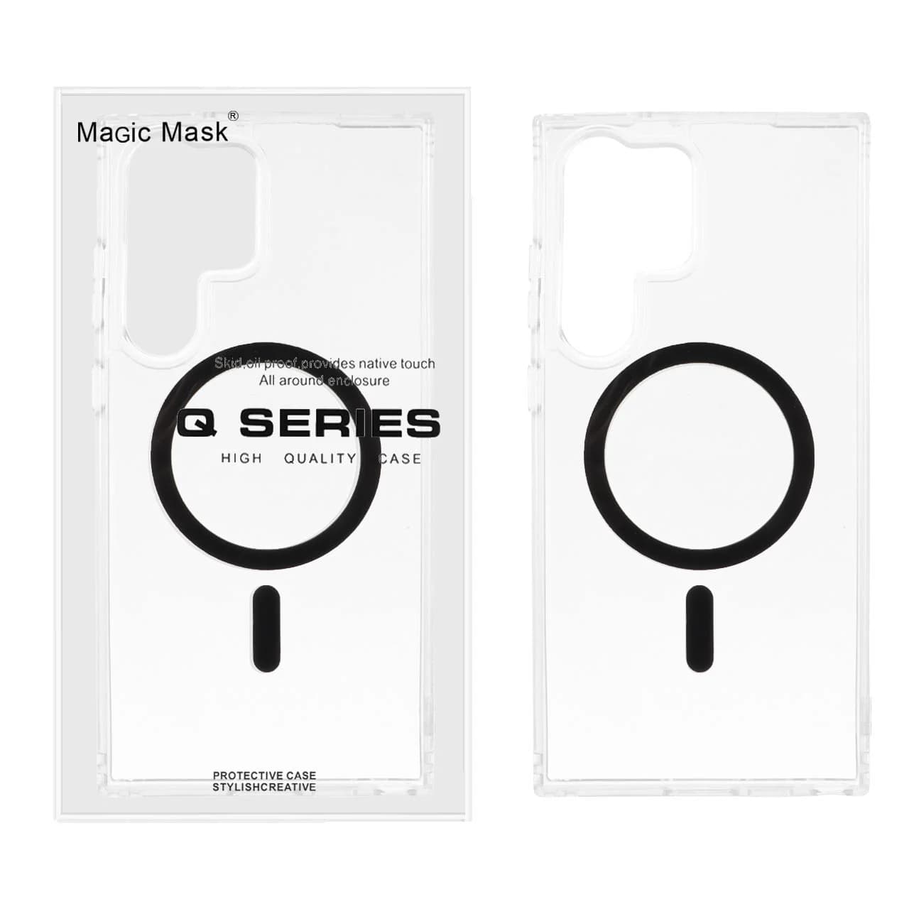 قاب اورجینال Magic Mask پشت سخت شفاف MagSafe دور ژله ای Samsung Galaxy S23 Ultra