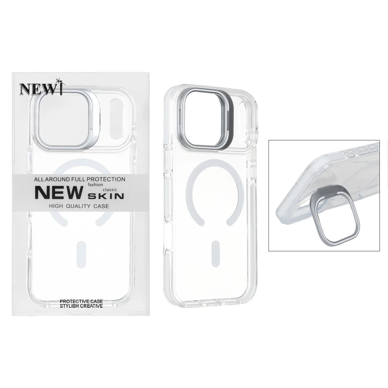 قاب اورجینال New Skin شفاف کریستالی MagSafe لنز استندشو Apple iPhone 17 Pro — تصویر ۳