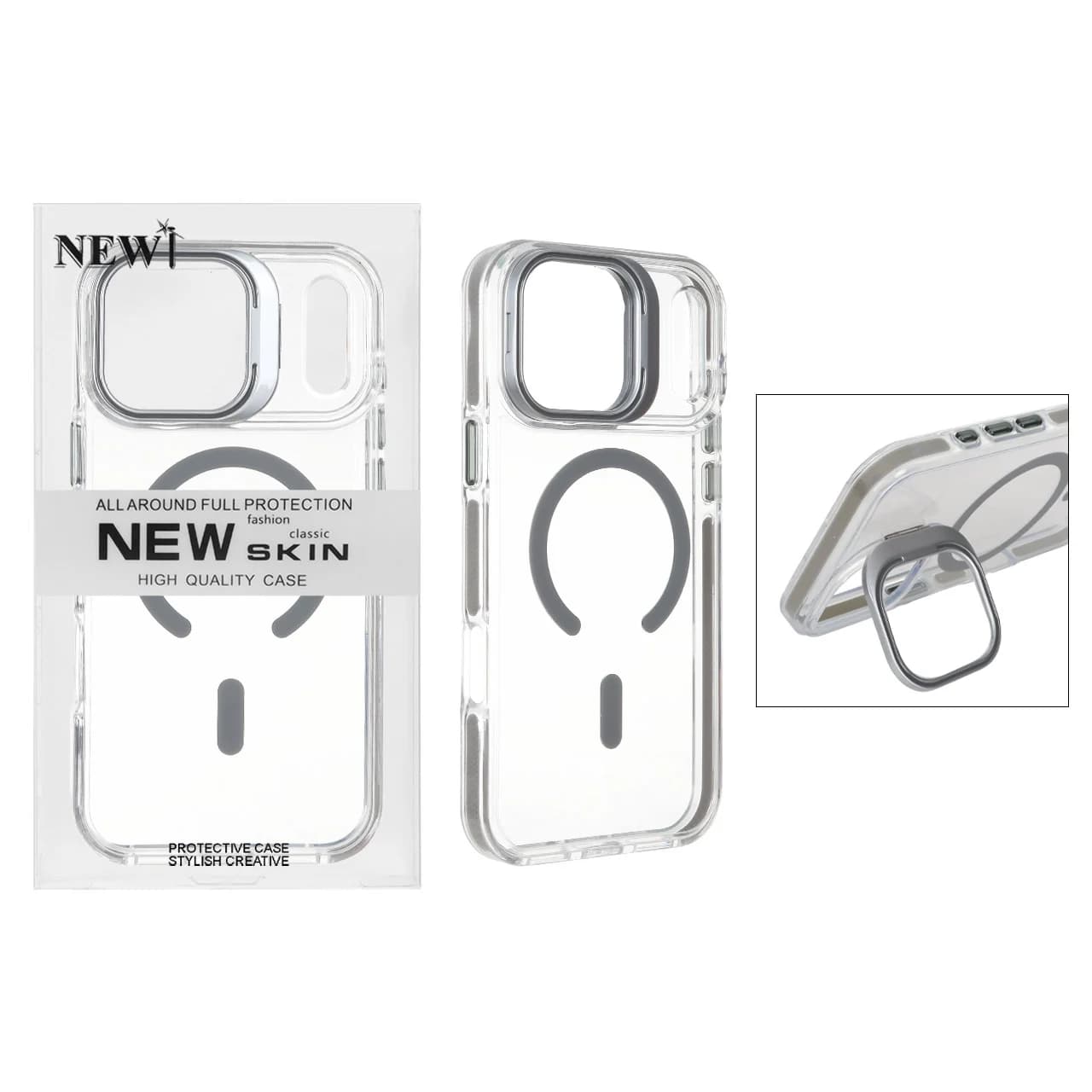 قاب اورجینال New Skin شفاف کریستالی MagSafe لنز استندشو Apple iPhone 17 Pro — تصویر ۲