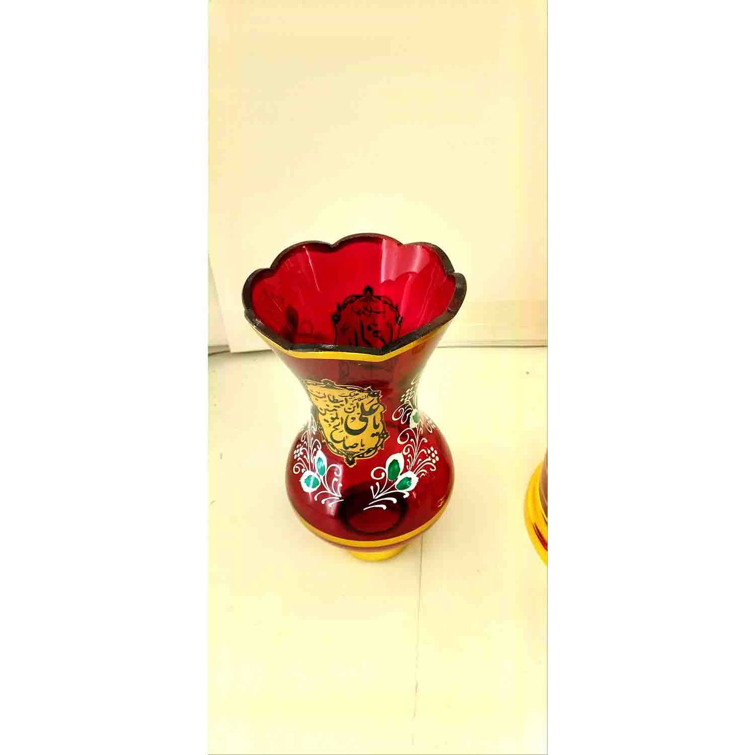 10279305-لاله شمعدانی گلدسته ای کوچک ارتفاع 46 قطر دهانه 11-قرمز یا علی ع یا زهرا س-کنار منبری هیئت — تصویر ۳