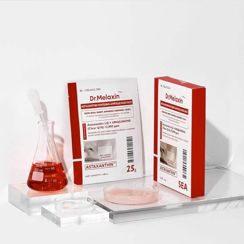 پک ماسک ورقه ای آستازانتین روشن کننده دکتر ملاکسین Dr.Melaxin TX Astaxanthin Whitening Serum Mask Pack مناسب برای انواع پوست حجم 25 میلی لیتر — تصویر ۲