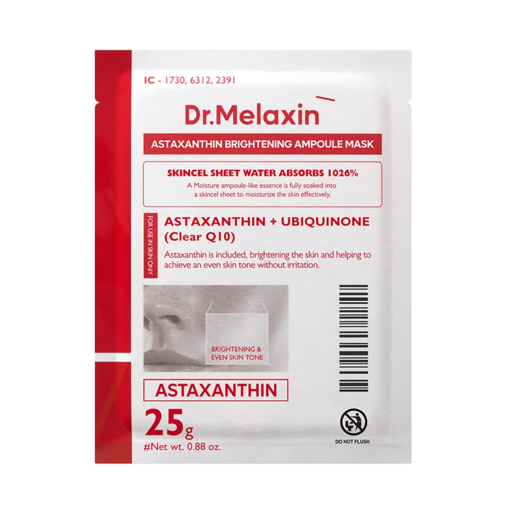 پک ماسک ورقه ای آستازانتین روشن کننده دکتر ملاکسین Dr.Melaxin TX Astaxanthin Whitening Serum Mask Pack مناسب برای انواع پوست حجم 25 میلی لیتر