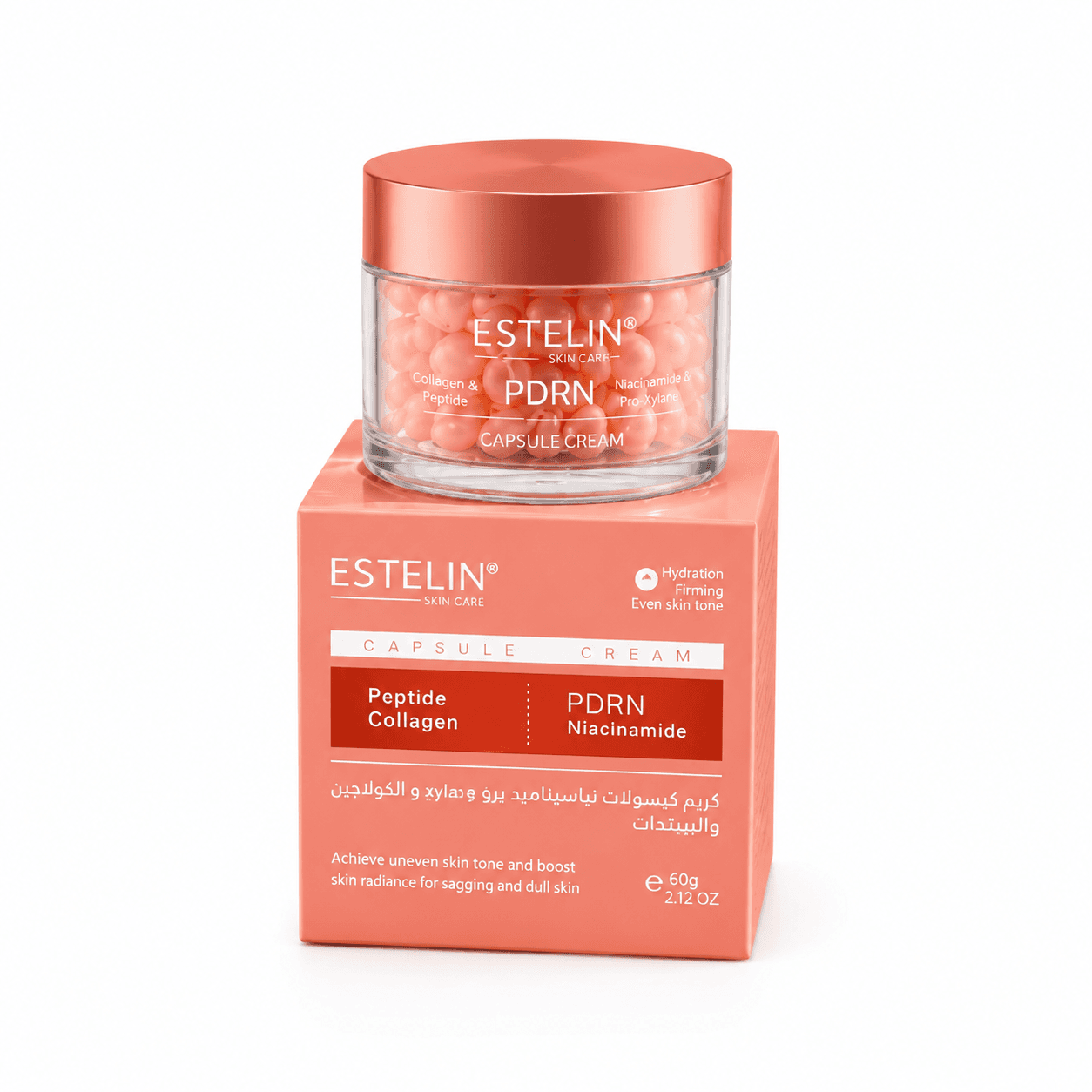 کرم کپسولی استلین مدل PDRN حاوی پپتاید، کلاژن و نیاسینامید ESTELIN Capsule Cream مناسب انواع پوست حجم 60 گرم