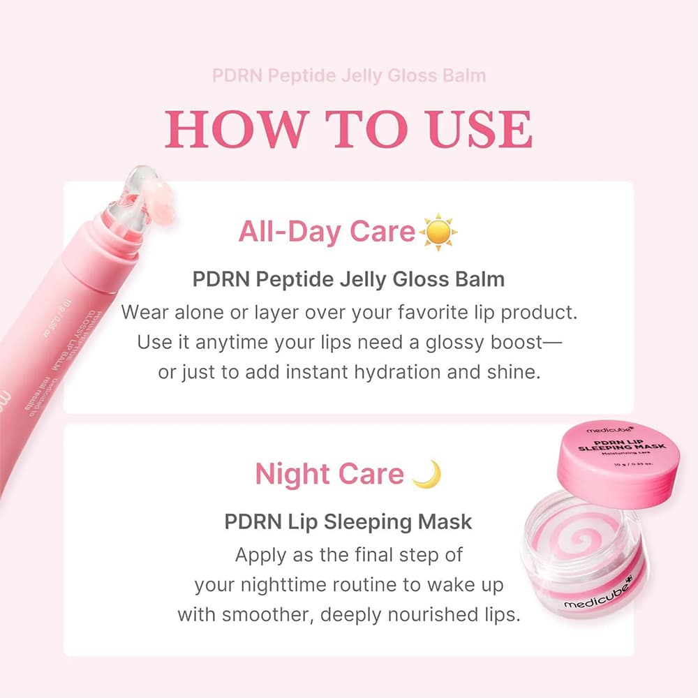 بالم لب درمانی براق و ترمیم کننده پپتید و PDRN مدیکیوب Medicube PDRN Peptide Glossy Lip Balm مناسب برای لب های خشک و پوسته پوسته حجم 10 میلی لیتر — تصویر ۲