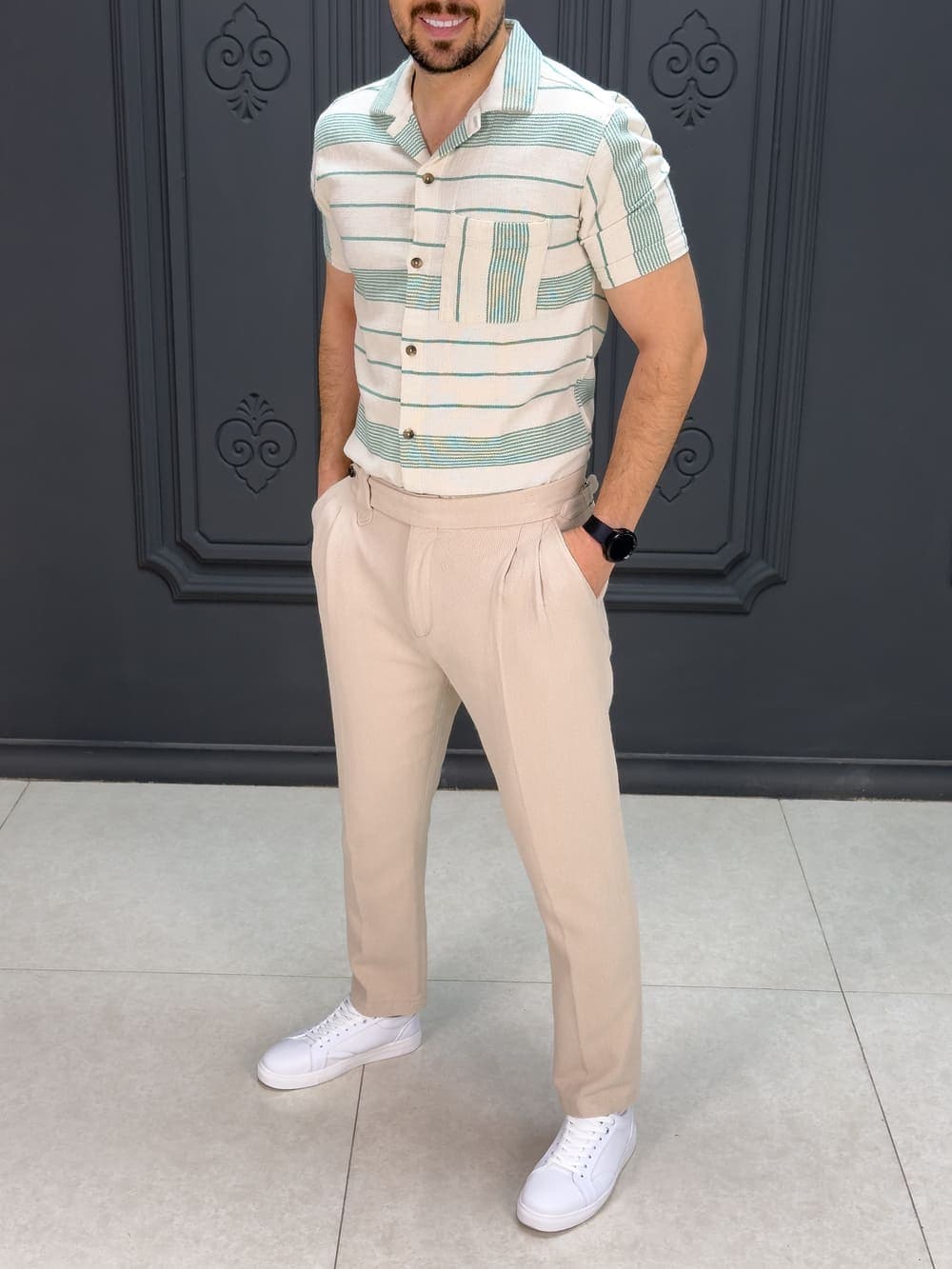 پیراهن 041307 PULL&BEAR سفید — تصویر ۳