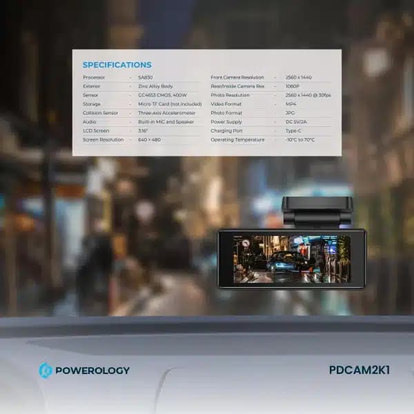 دوربین ثبت وقایع خودرو پاورولوژی مدل Powerology PDCAM2K1 Dash Cam — تصویر ۵