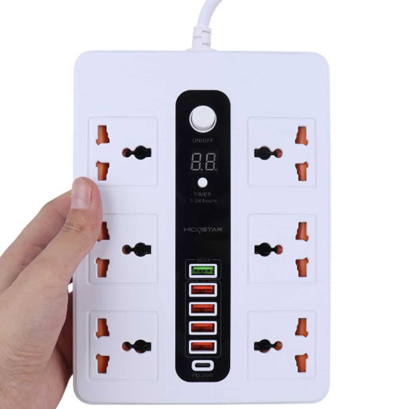 چندراهی برق شش سوکت 3000 وات، یک تایپ سی و پنج USB هایکو استار Hicostar HS-PS320 — تصویر ۲