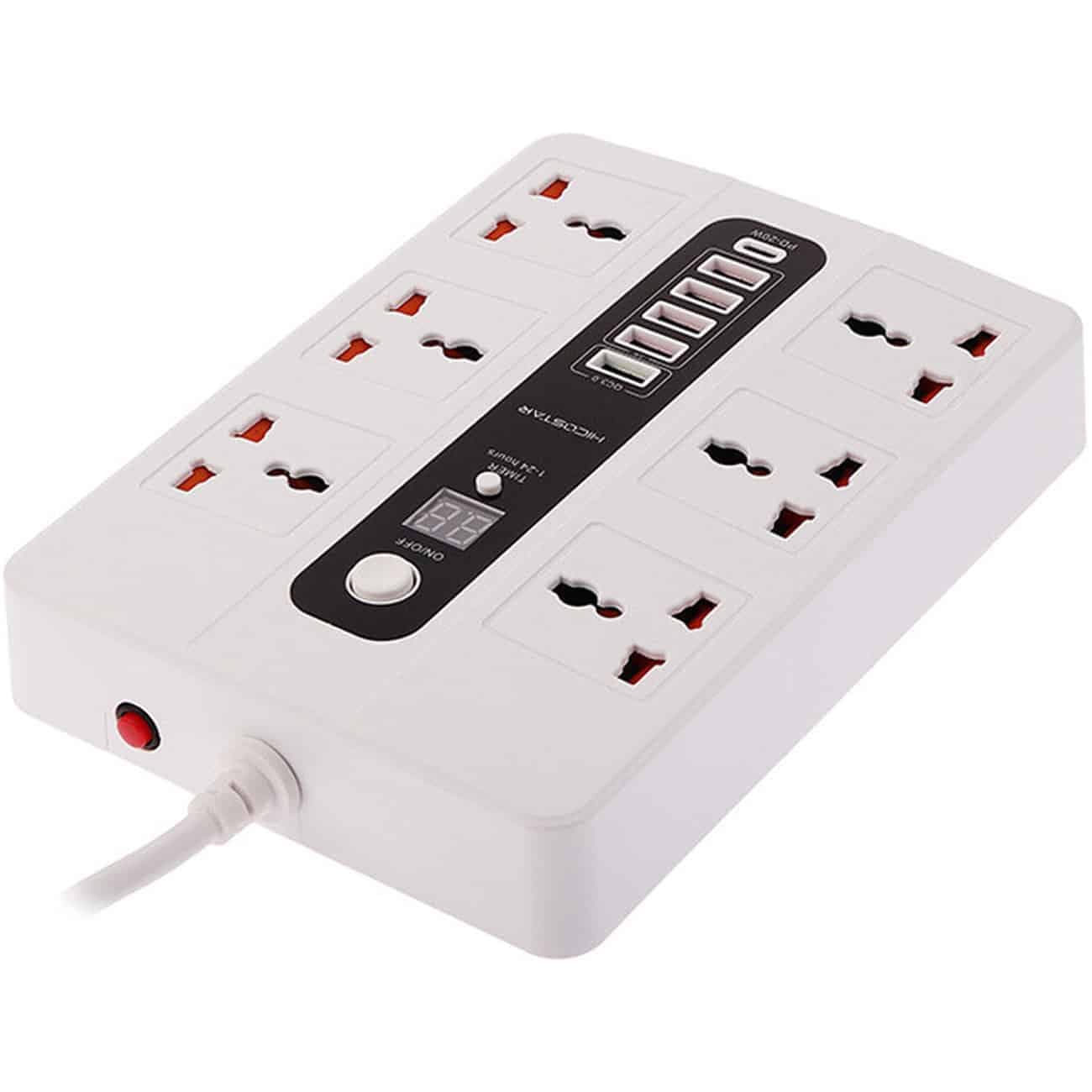 چندراهی برق شش سوکت 3000 وات، یک تایپ سی و پنج USB هایکو استار Hicostar HS-PS320 — تصویر ۳