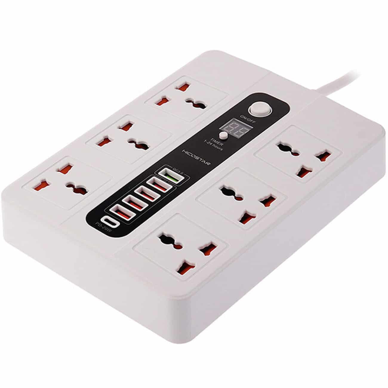 چندراهی برق شش سوکت 3000 وات، یک تایپ سی و پنج USB هایکو استار Hicostar HS-PS320 — تصویر ۴