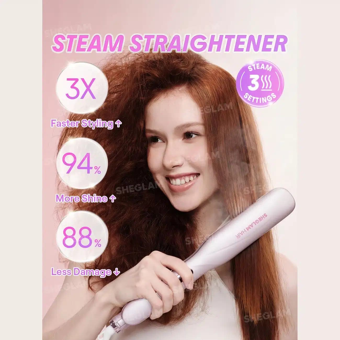 اتو مو بخاردار شیگلم SHEGLAM اصل مدل Hydra Shot Steam Iron Pro برقی — تصویر ۳