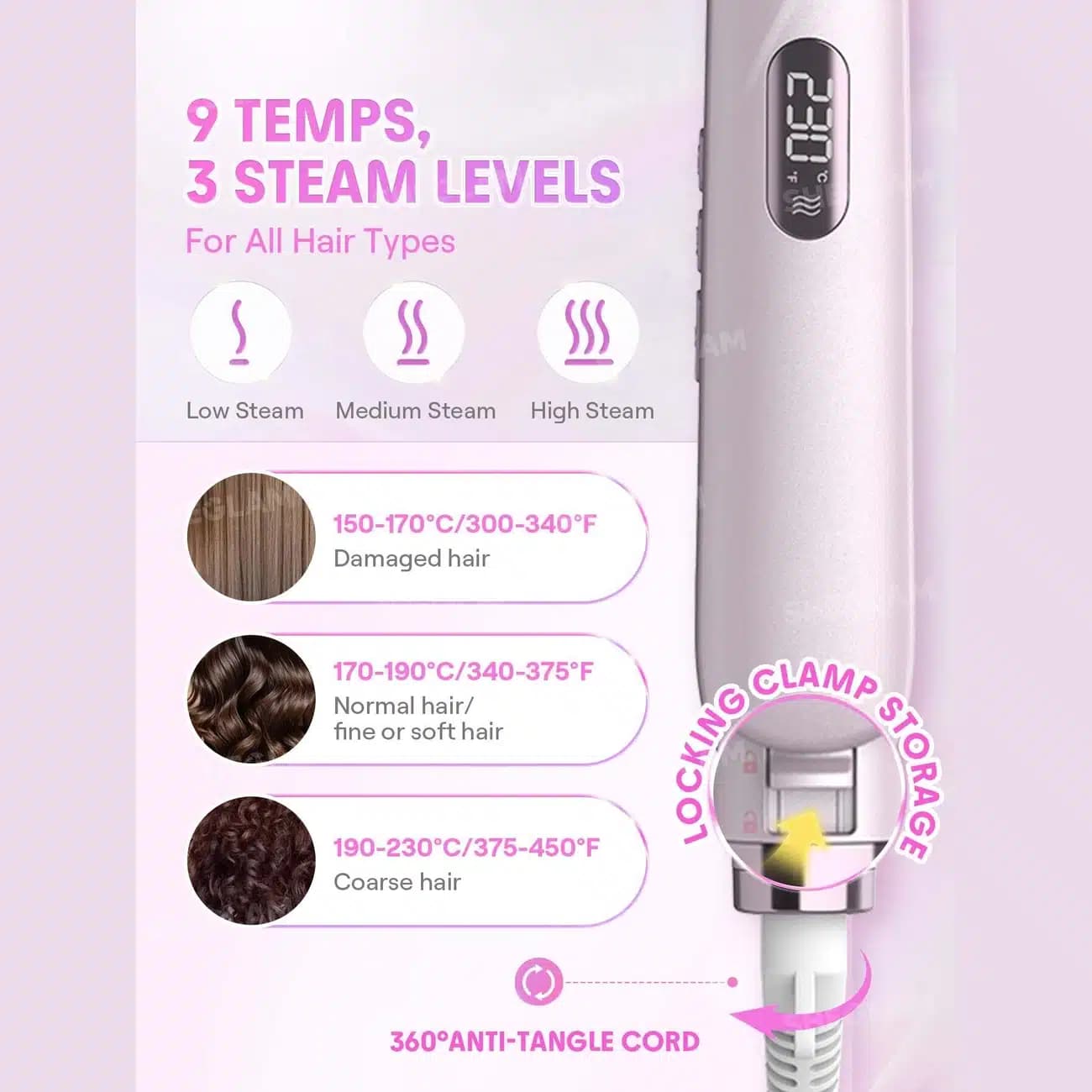 اتو مو بخاردار شیگلم SHEGLAM اصل مدل Hydra Shot Steam Iron Pro برقی — تصویر ۵