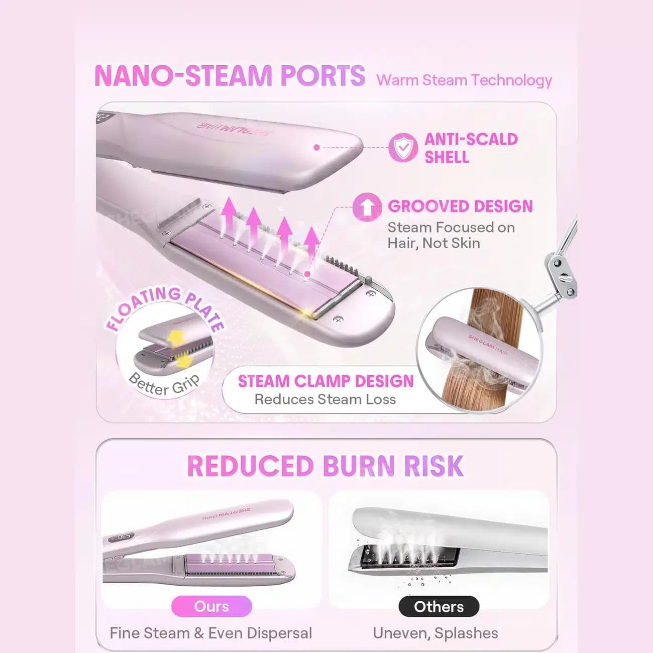 اتو مو بخاردار شیگلم SHEGLAM اصل مدل Hydra Shot Steam Iron Pro برقی — تصویر ۷