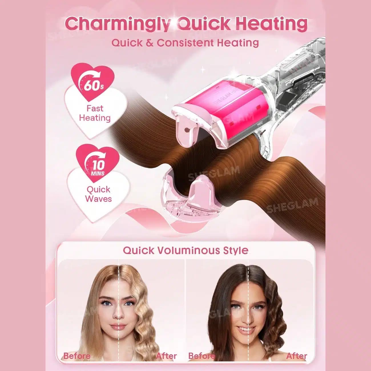 دستگاه ویو کننده مو شیگلم SHEGLAM اصل مدل Cupid's Charm Beach Babe سایز 25mm — تصویر ۷