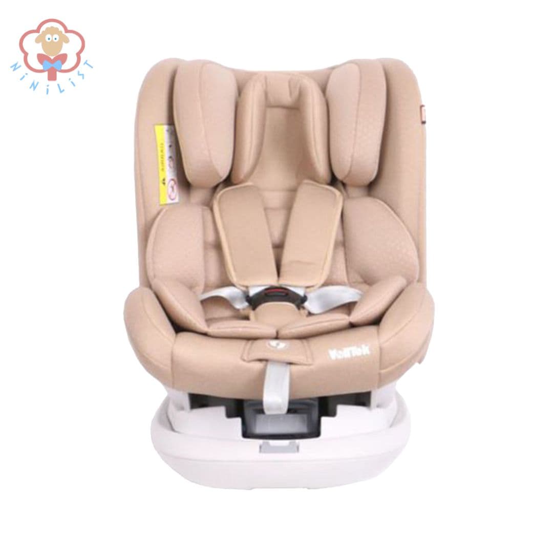 صندلی ماشین ولتک 360 درجه چرخشی قابل نصب با ایزو فیکس و کمربند و استفاده از نوزادی تا 12 سالگی – رنگ کرم volltek Siesta Beige