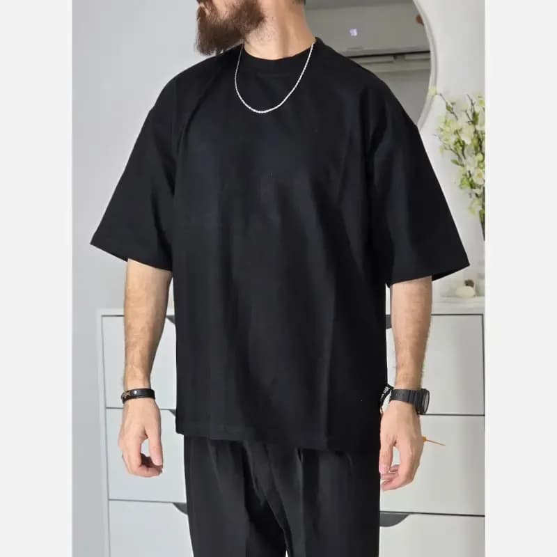 تیشرت باکسی بیسیک پگادور پارچه دورس دو نخ سایز L XL XXL رنگ بندی مداد رنگی — تصویر ۲