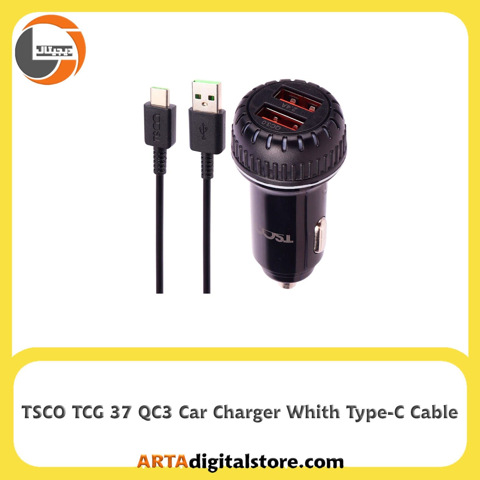 شارژر فندکی تسکو TSCO TCG 37 QC3 With Type-C Cable Black