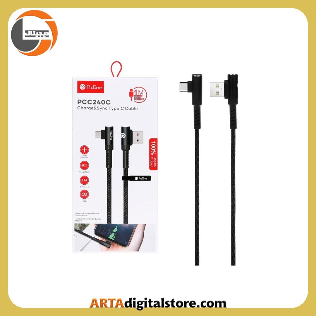 کابل ProOne PCC240C Type-C Cable Black دو سر L طول 1M — تصویر ۲