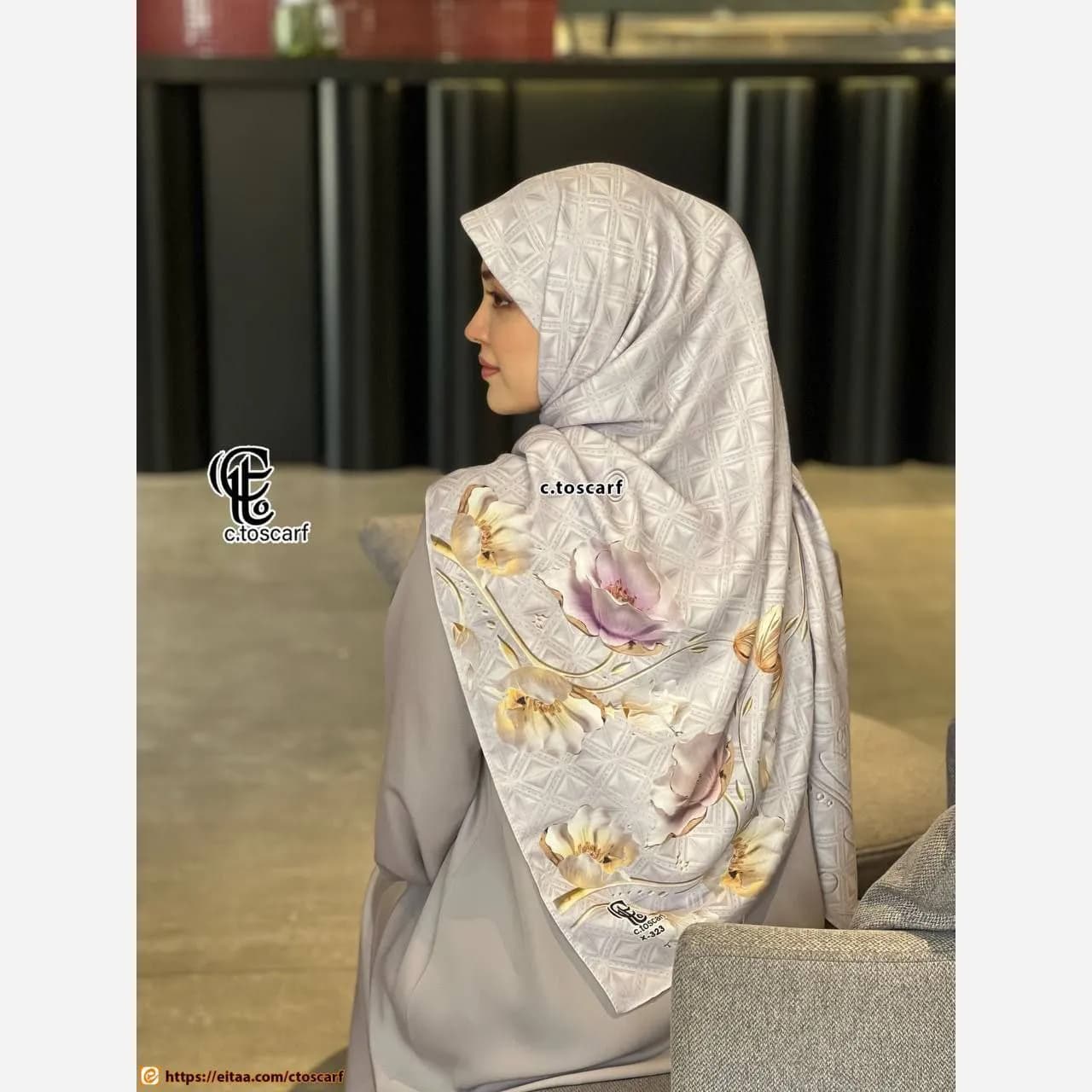 روسری مجلسی زنانه طرح مروارید نخ کاستوم سیتو قواره بزرگ 140 سانتیمتر دورچرخدوز — تصویر ۴