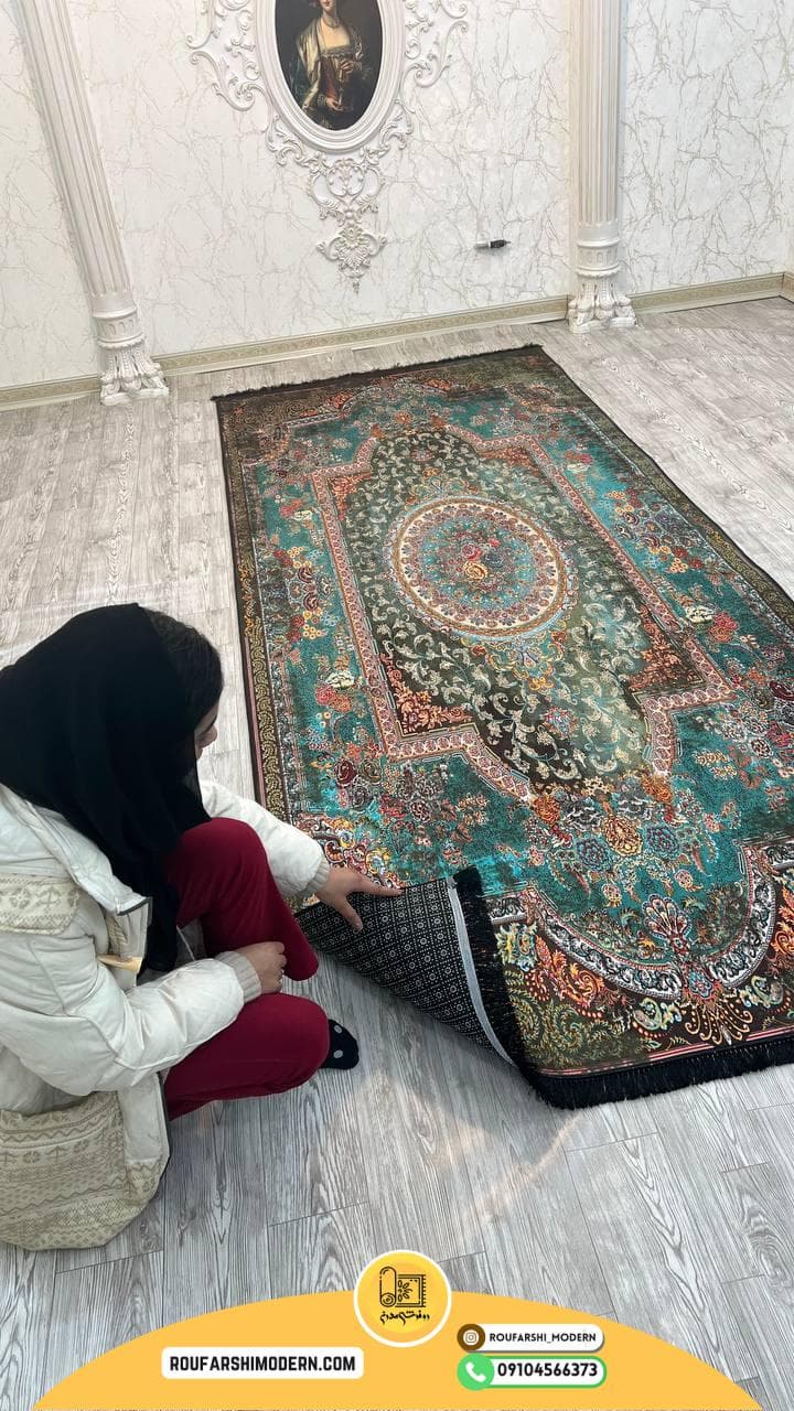 فرشینه نمدی رویه مخمل با نمد 1000 گرم | لوکس و با دوام رنگ سبز RH 1431 — تصویر ۴
