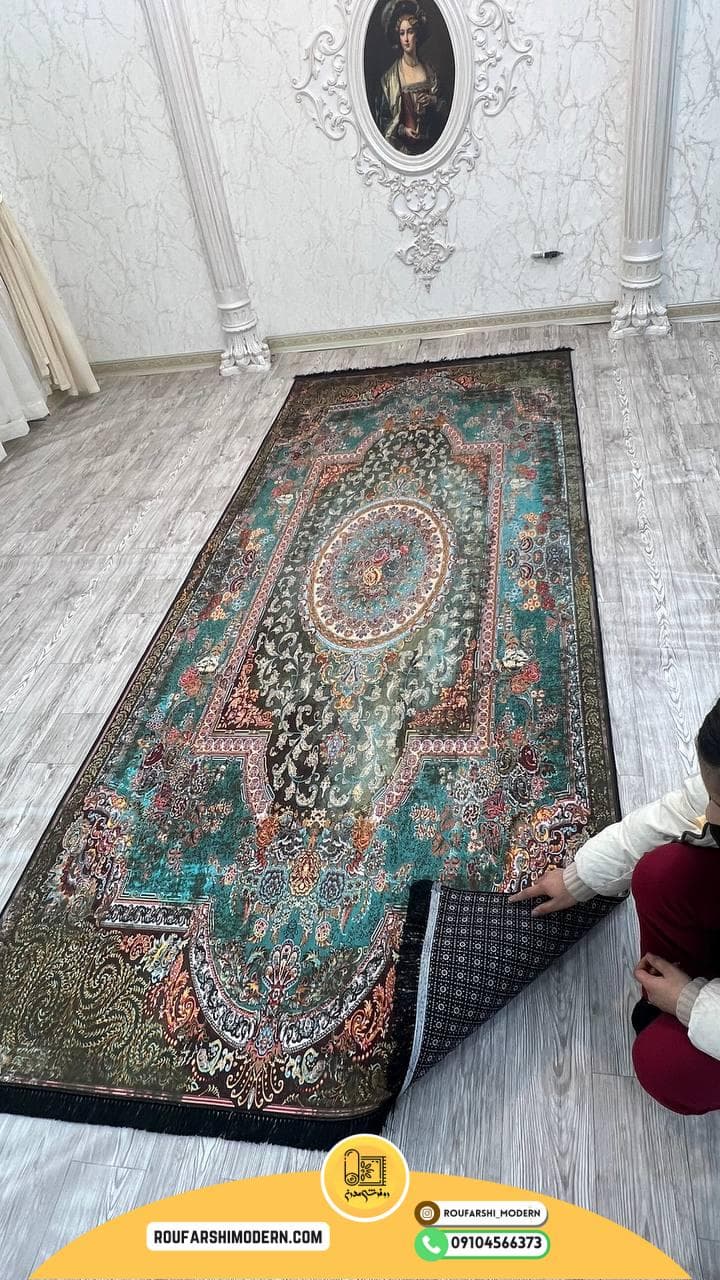 فرشینه نمدی رویه مخمل با نمد 1000 گرم | لوکس و با دوام رنگ سبز RH 1431 — تصویر ۷